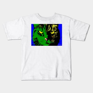 ANGRY CAT POP ART -  GREEN YELLOW BLACK BLUE Kids T-Shirt